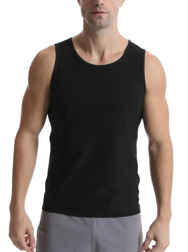 Men's Tight Fit Sauna Sweat Workout Crew Neck Vest Tanktop, Full Body Shapewear For Men