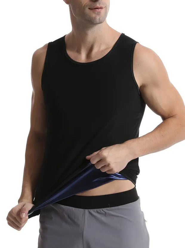 Men's Tight Fit Sauna Sweat Workout Crew Neck Vest Tanktop, Full Body Shapewear For Men